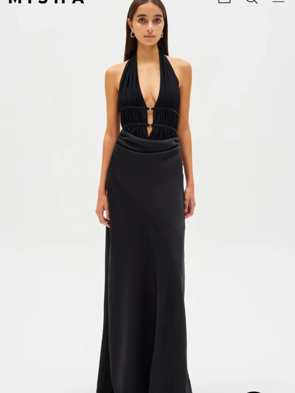 CELINE SATIN MAXI DRESS. Black Halter Maxi Dress - Women's Evening Gown